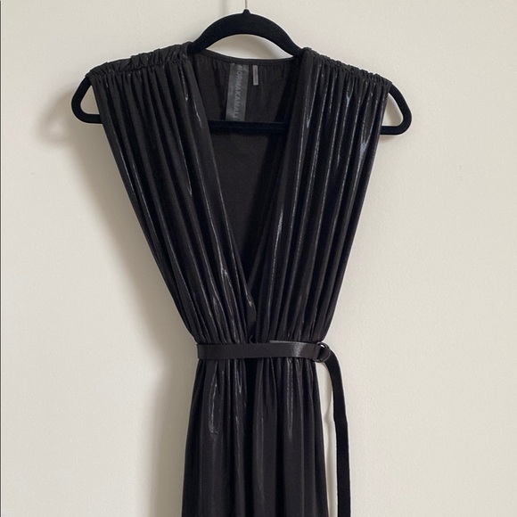 😍NORMA KAMALI ATHENA Black Pleated Wrap Maxi Dress XXS! - Picture 3 of 6